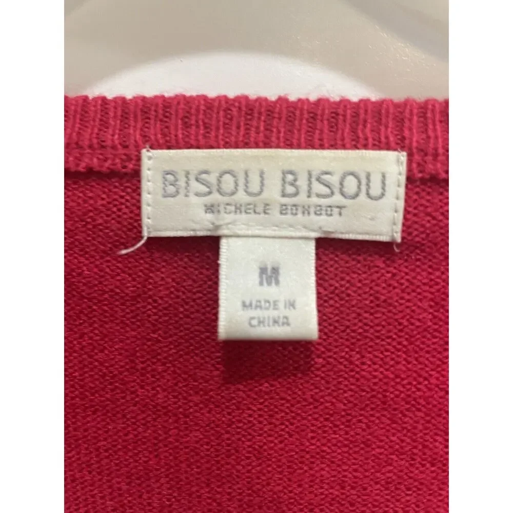 Bisou Bisou Women's Size M ,‎ Dark Pink V Neck Zipper Accent Hi Low Hem Sweated